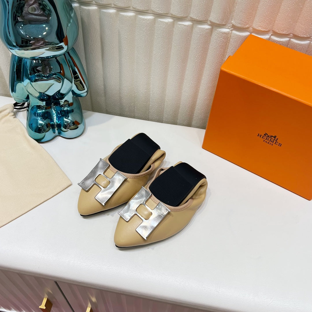 H-BUCKLE BALLLET FLAT BEIGE CALFSKIN、mysite、Cacoeks
