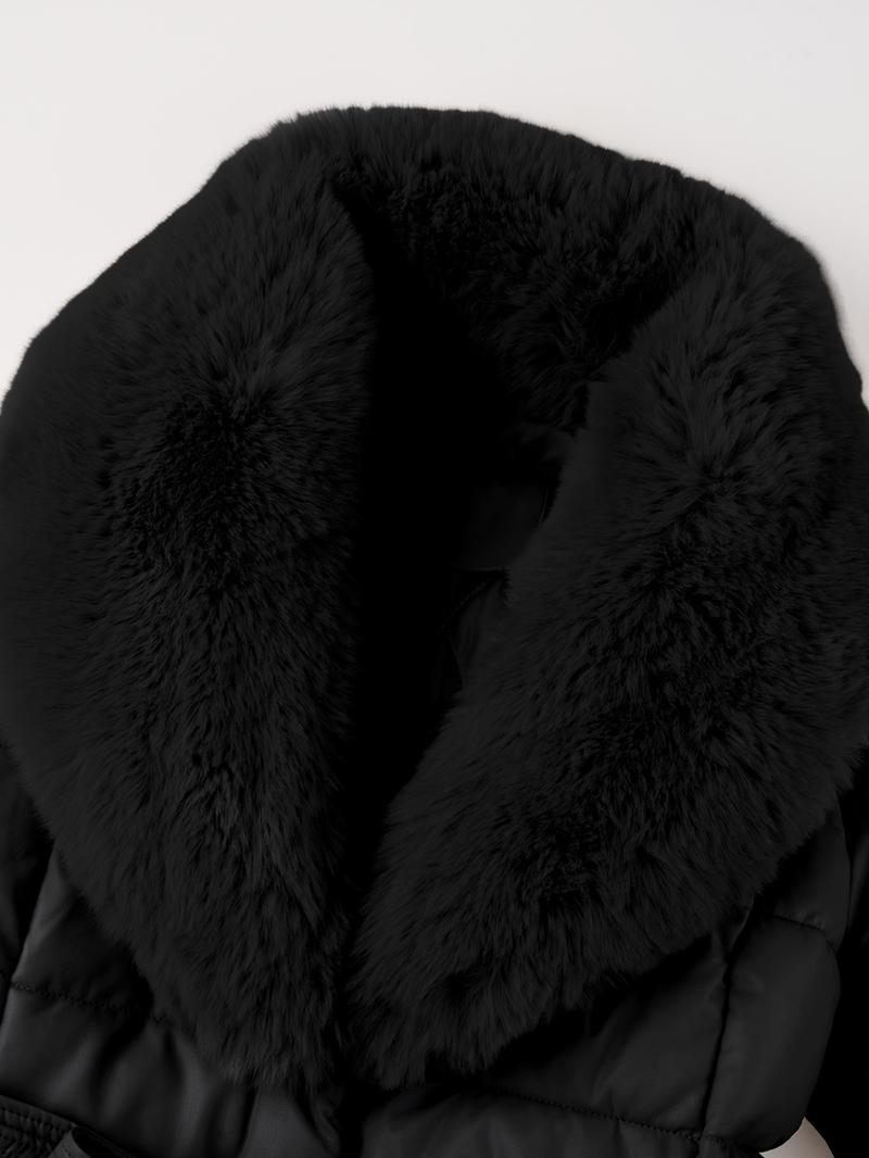 Women's Casual Outdoor Commuter Jacket with Faux Fur Collar, Warm Fashionable Leisure Wear, Includes Belt, Fall & Winter Thick Woven Fabric