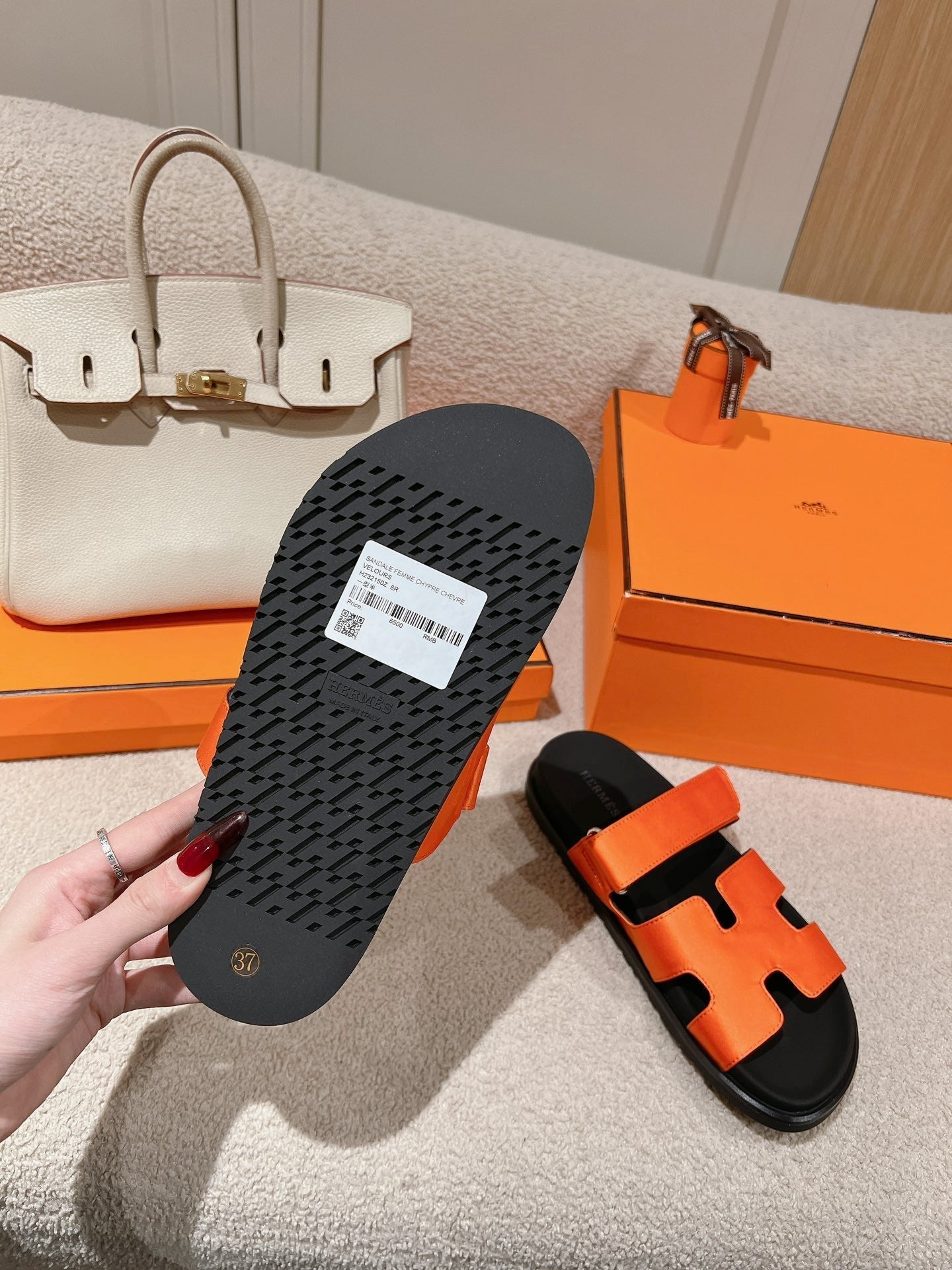 CHYPRE SANDAL BLACK MIX DARK ORANGE CALFSKIN、mysite、Cacoeks