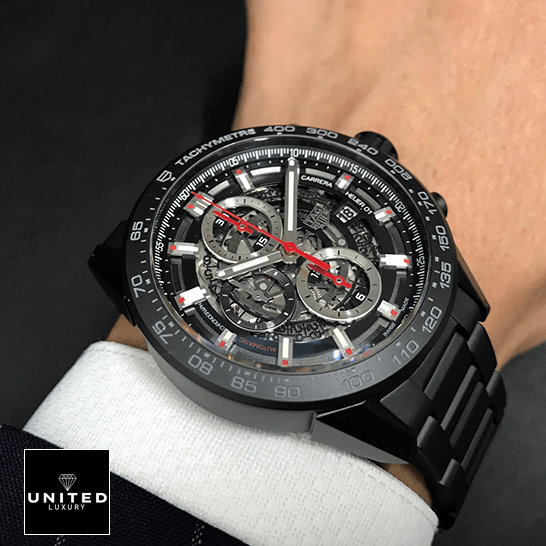 Tag Heuer Carrera Black Red Second Hand Replica on the man wrist