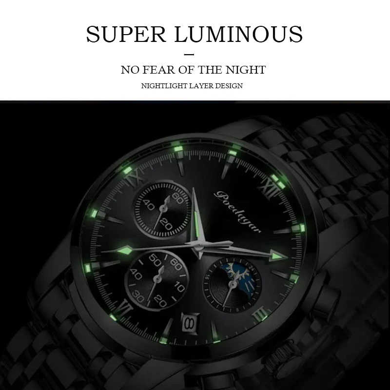 POEDAGAR 2021 Fashion Casual Mens Watches Top Brand Luxury Leather Blue Clock Male Sport Wristwatch Waterproof Quartz Watch