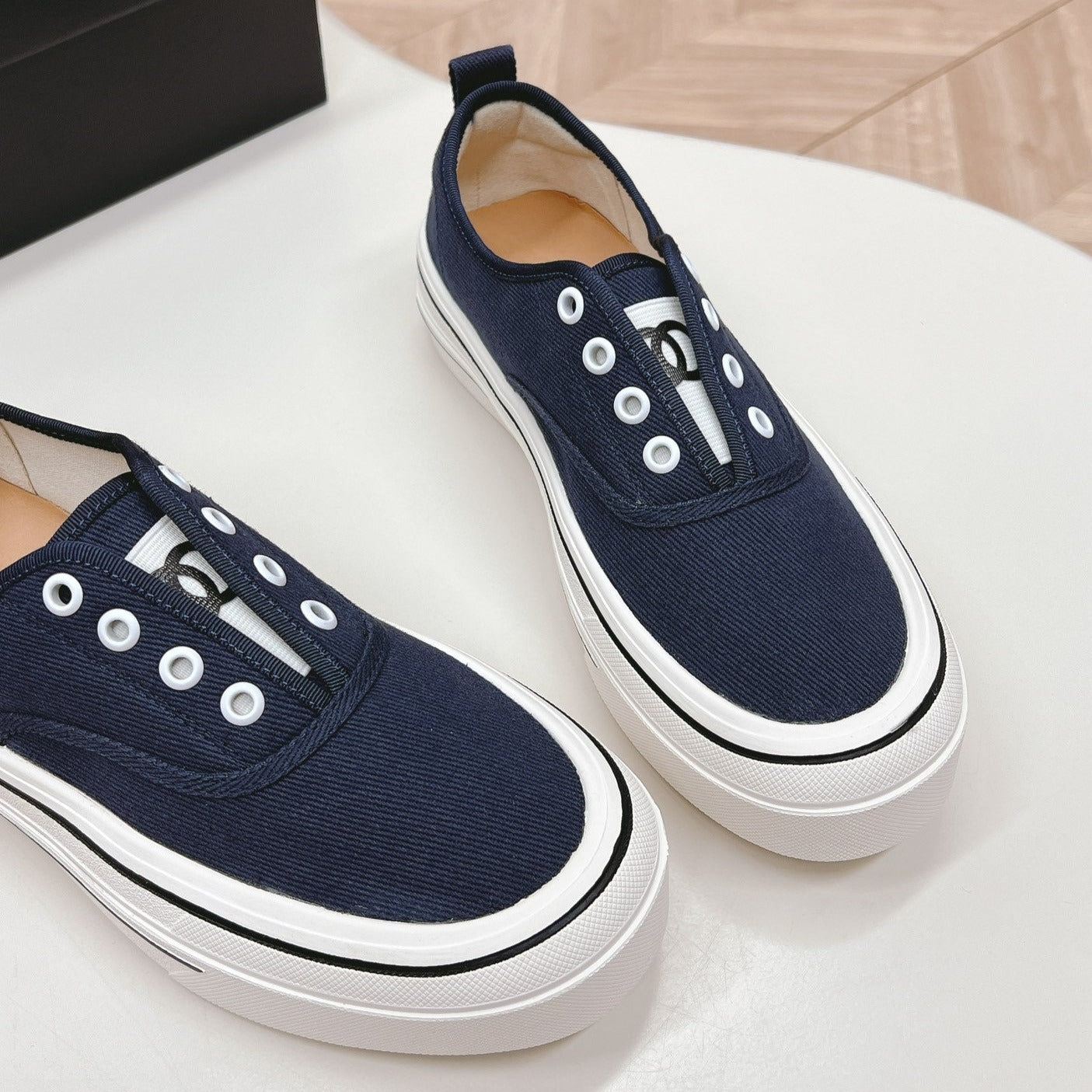 Double C Platform Biscuit Shoes Fabric Navy Blue、mysite、Cacoeks