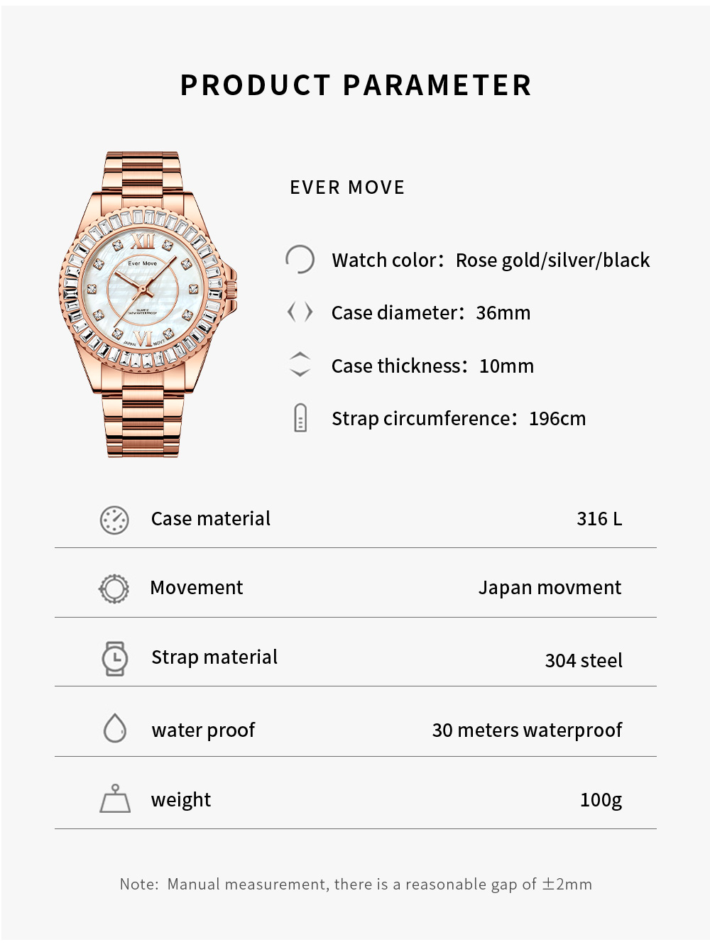 2022 Ever Move Women'S Luxury Fashion Watch Jewelry Diamond Japanese Movement Quartz Dress Watch