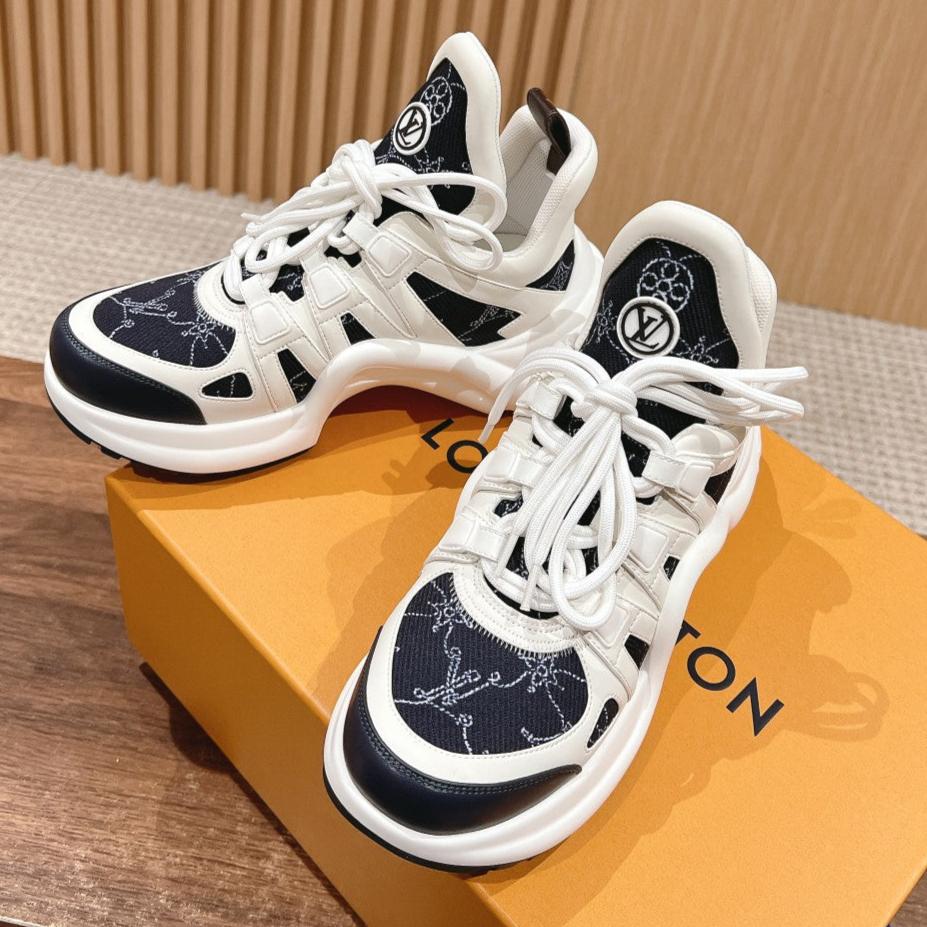 LV ARCHLIGHT SNEAKER IN WHITE MIX BLACK CALFSKIN AND MONOGRAM DENIM 101073、mysite、Cacoeks