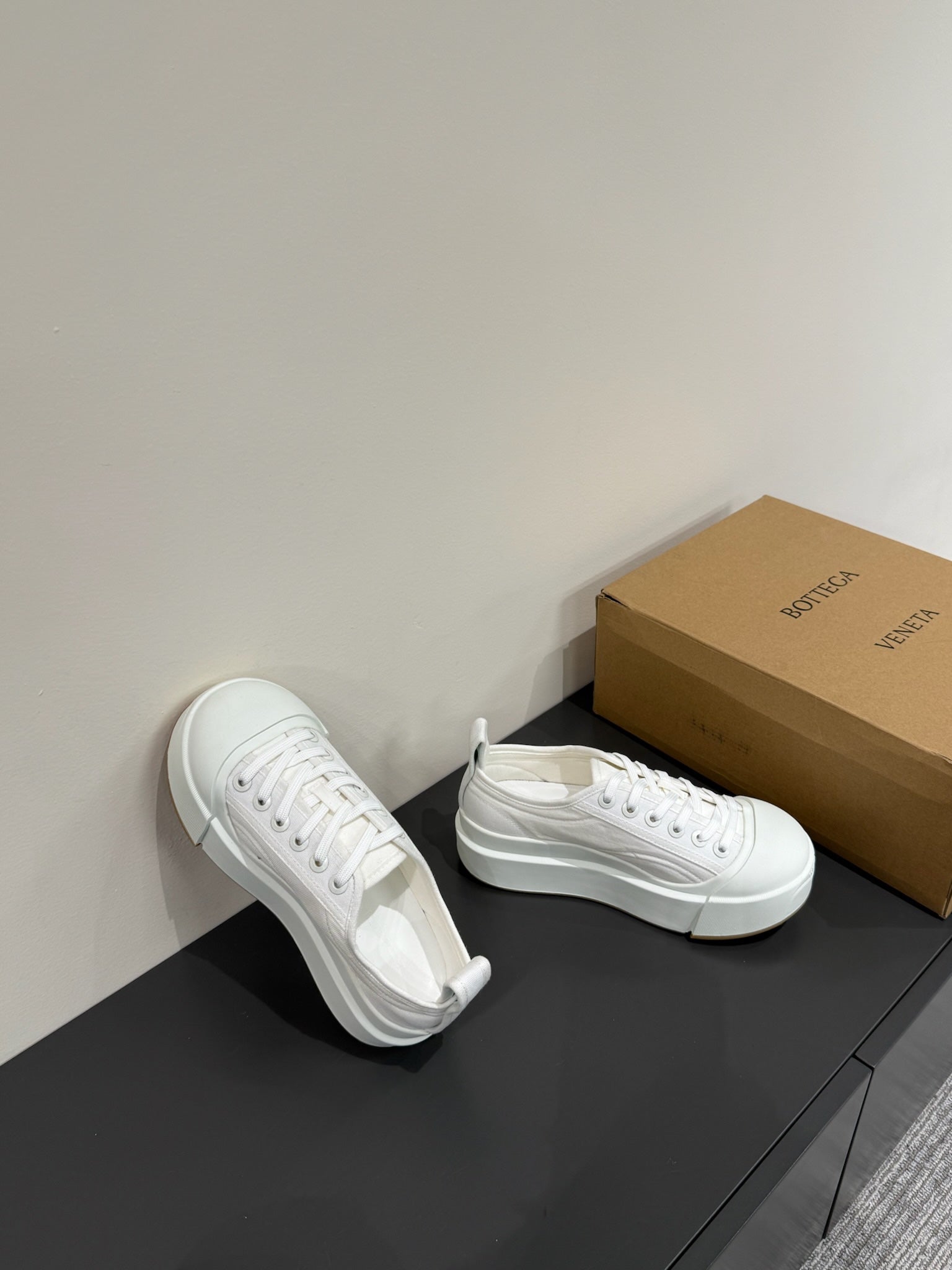 VULCAN PLATFORM SNEAKER IN WHITE CANVAS AND LAMBSKIN、mysite、Cacoeks