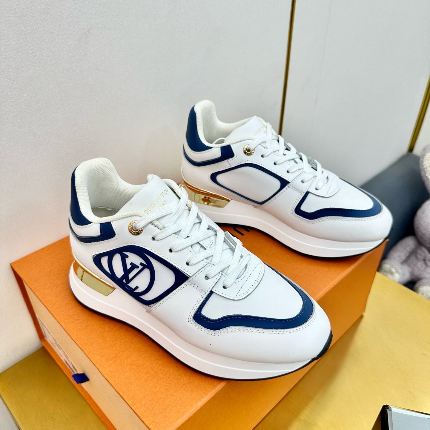 NEO RUN AWAY SNEAKER IN WHITE MIX COBALT BLUE CALFSKIN、mysite、Cacoeks