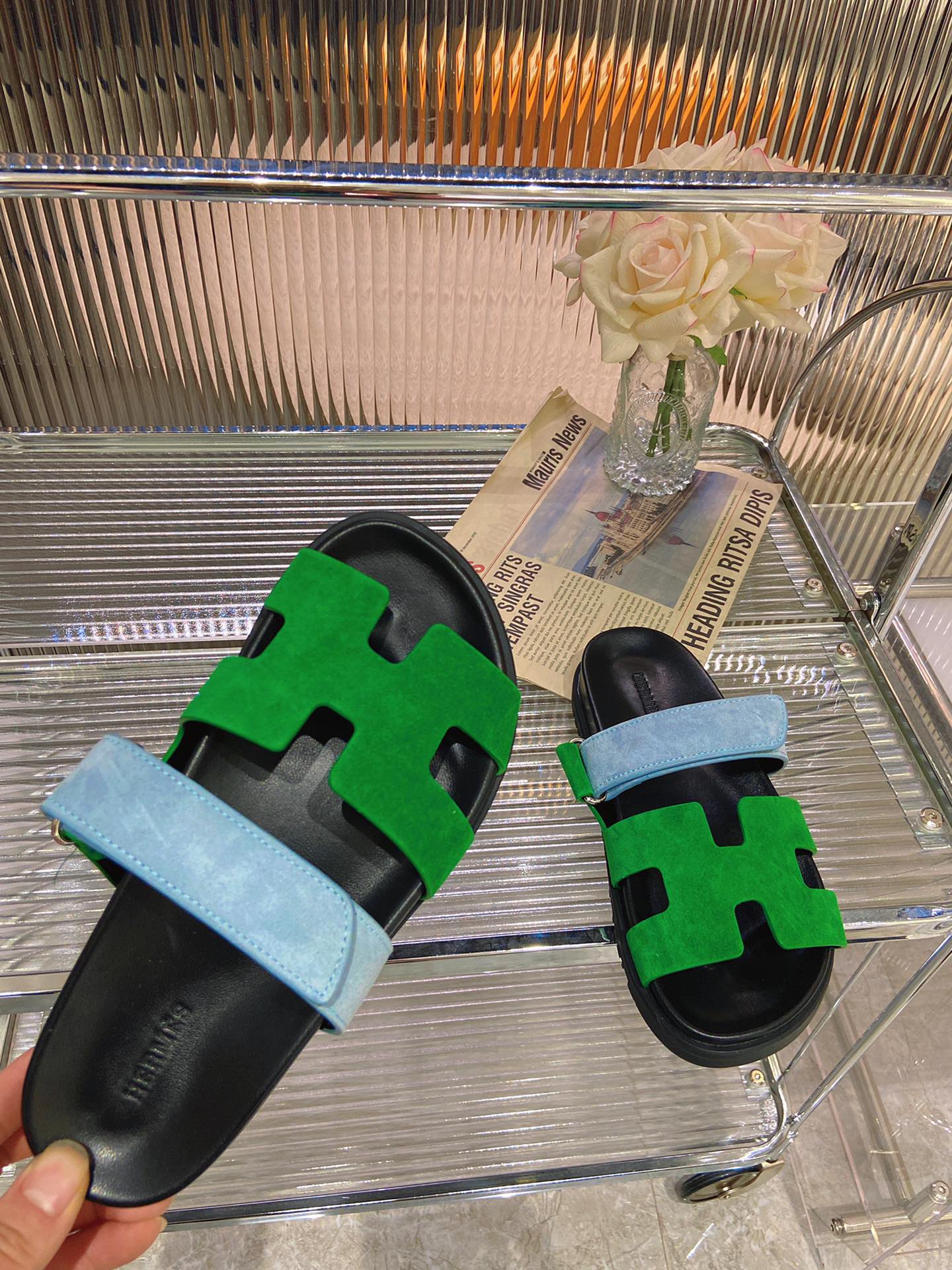 CHYPRE SANDAL GREEN MIX BLUE SUEDE、mysite、Cacoeks