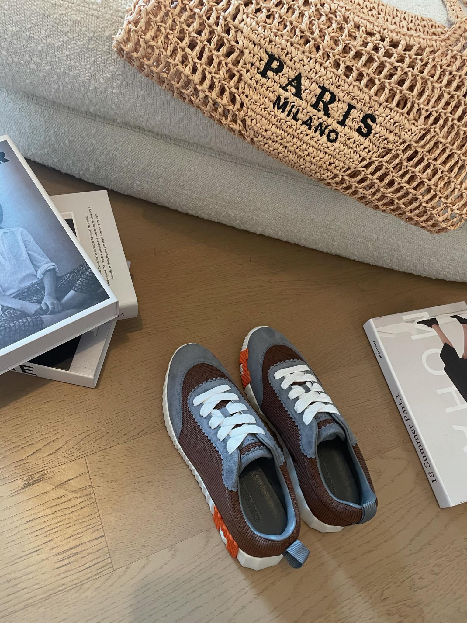 BOUNCING SNEAKERS GRAY MIX BROWN CALFSKIN、mysite、Cacoeks