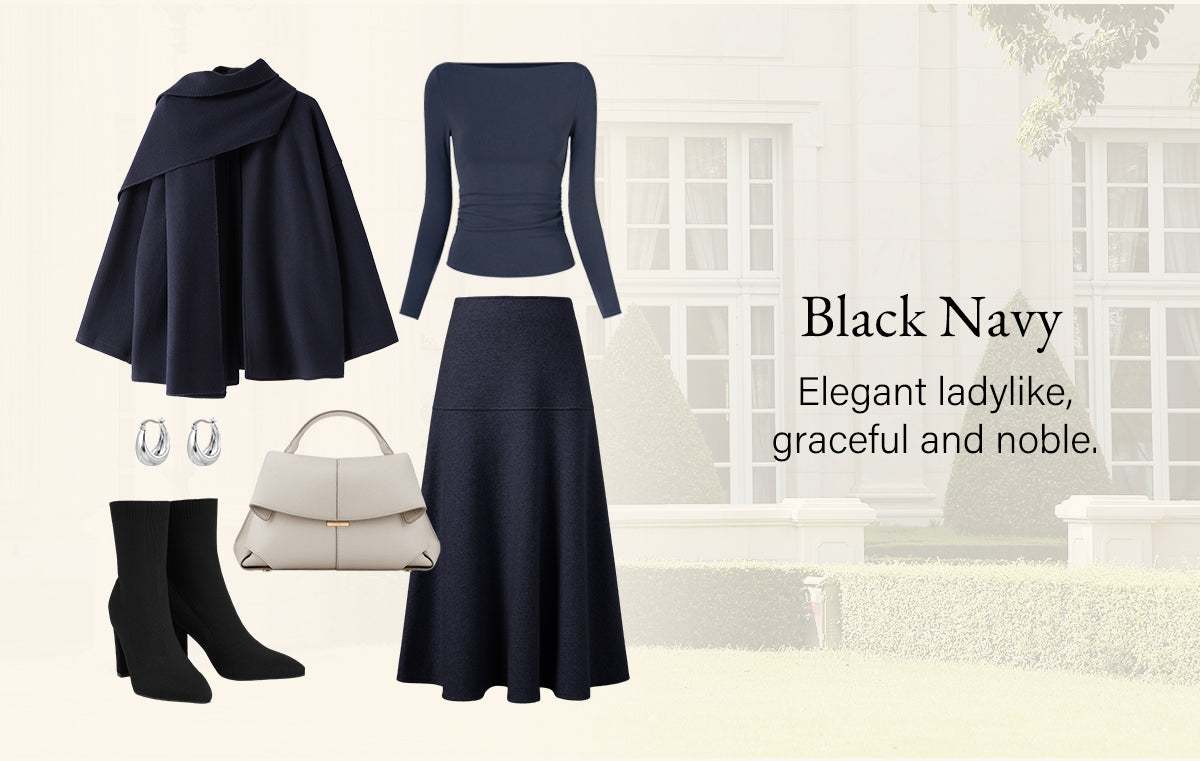 Black navy color, elegant and ladylike, exuding grace and nobility