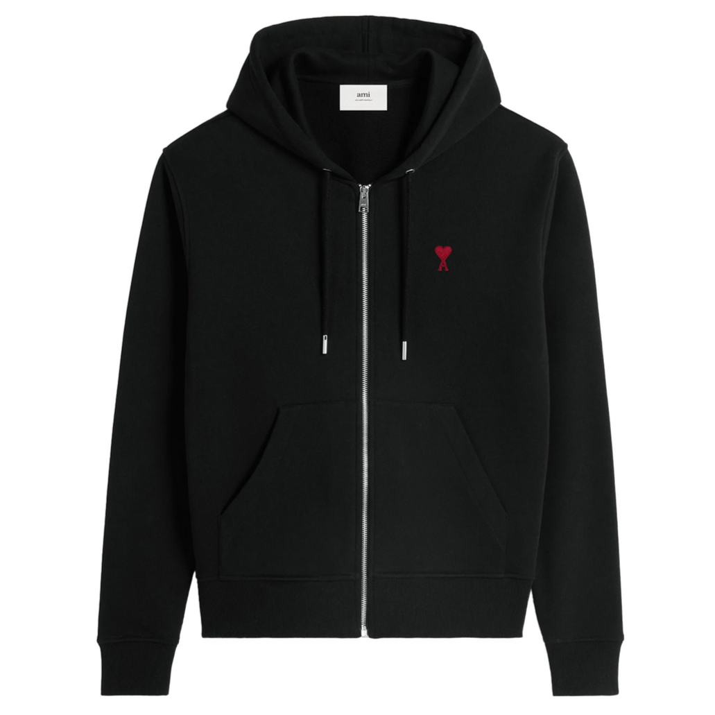 AMI Paris Ami De Coeur Zipped Hoodie Black/Red (SS24)、mysite、Cacoeks
