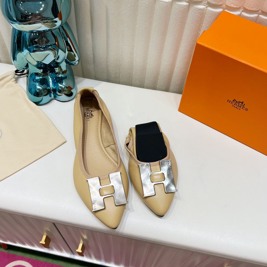 H-BUCKLE BALLLET FLAT BEIGE CALFSKIN、mysite、Cacoeks