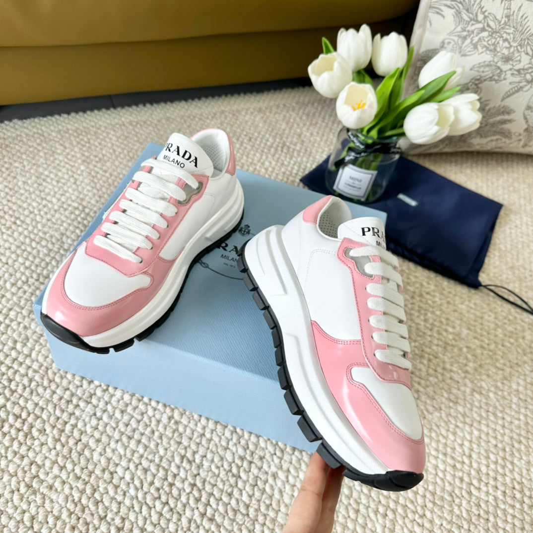 PRA THICK SOLE SNEAKER WHITE AND PINK CALFSKIN、mysite、Cacoeks