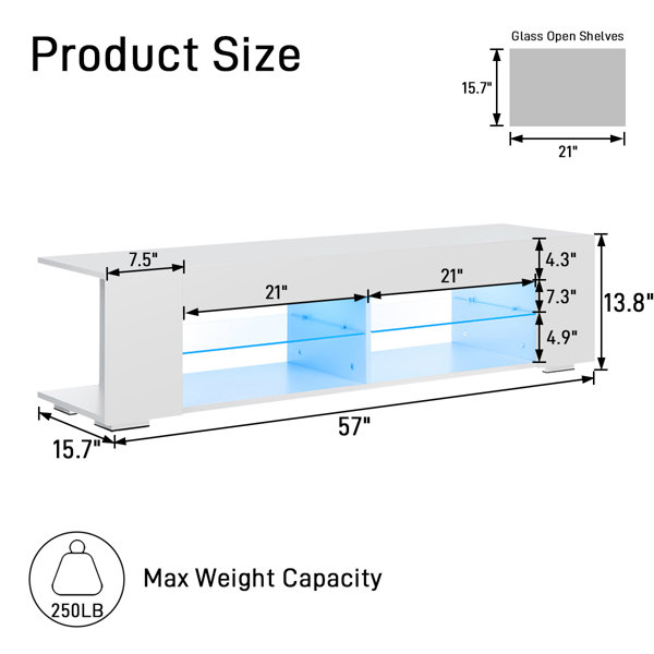 Jowers 57'' Media Console with Smart APP LED Strip Lights