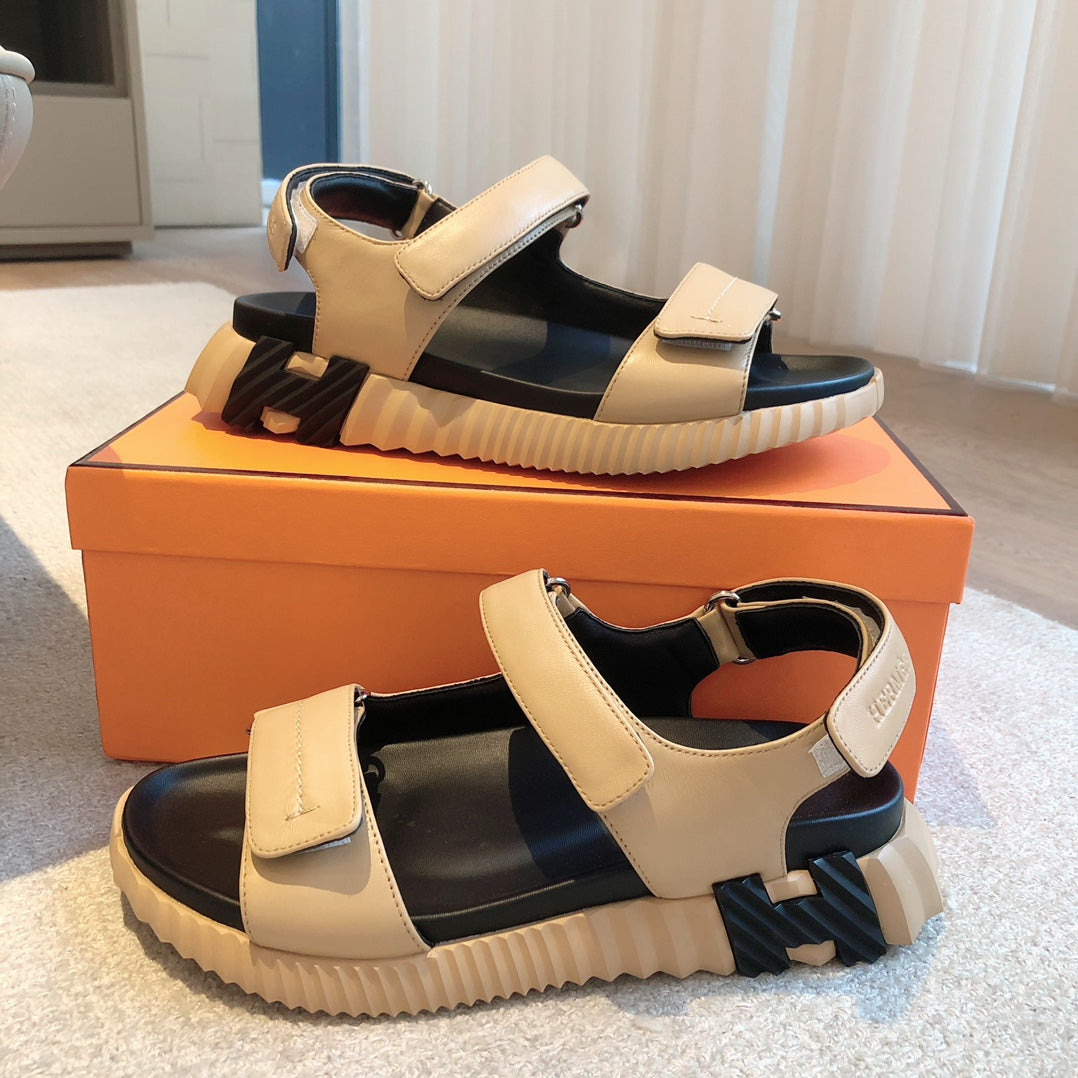 DAD SANDALS IN TUSCAN BEIGE CALFSKIN AND RUBBER、mysite、Cacoeks