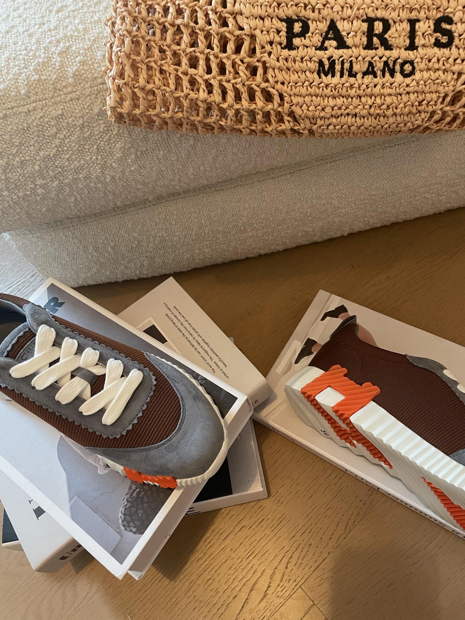 BOUNCING SNEAKERS GRAY MIX BROWN CALFSKIN、mysite、Cacoeks