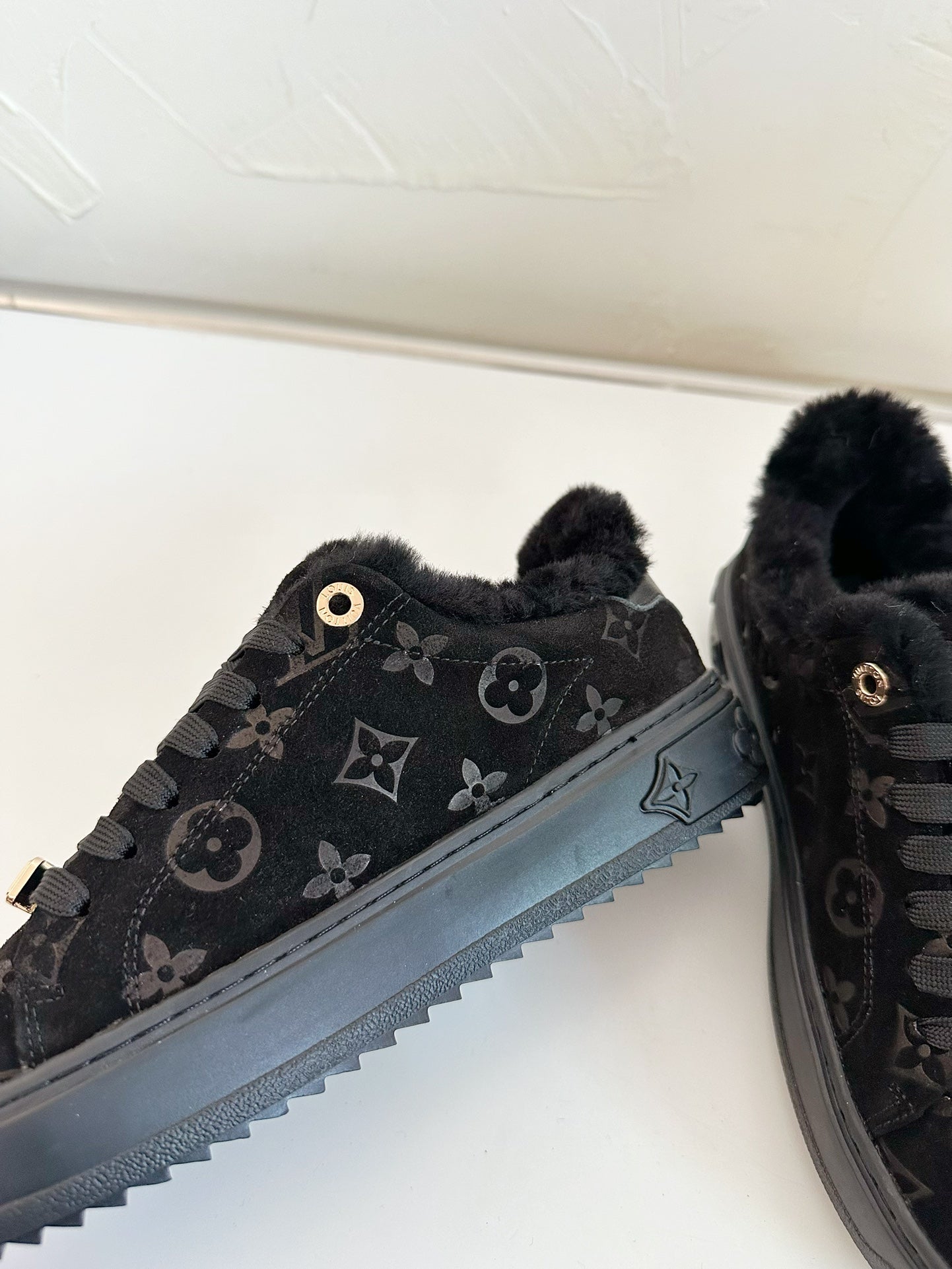 TIME OUT SNEAKER IN BLACK MONOGRAM EMBOSSED SUEDE WITH FLEECE LINING、mysite、Cacoeks