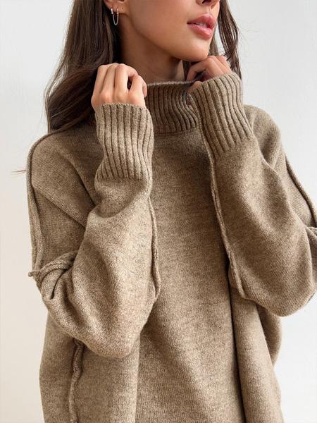 Women's 2 Pcs Sweater Set Autumn/Winter Long Sleeve Turtle Neck Drop Shoulder Solid Color Pullover Sweater and Wide Leg Pants, Women Fall Outfits, Winter 2 Piece Sweater Set, Women Pants Sweater Set, Fall Loungewear Set, Casual Sweater Set
