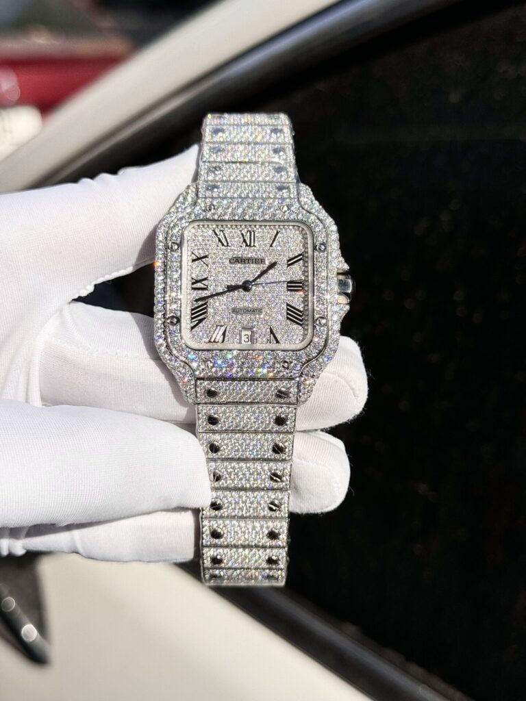 Đồng Hồ Cartier Santos Đính Full Kim Cương Moissanite Hong Kong 39 (1)