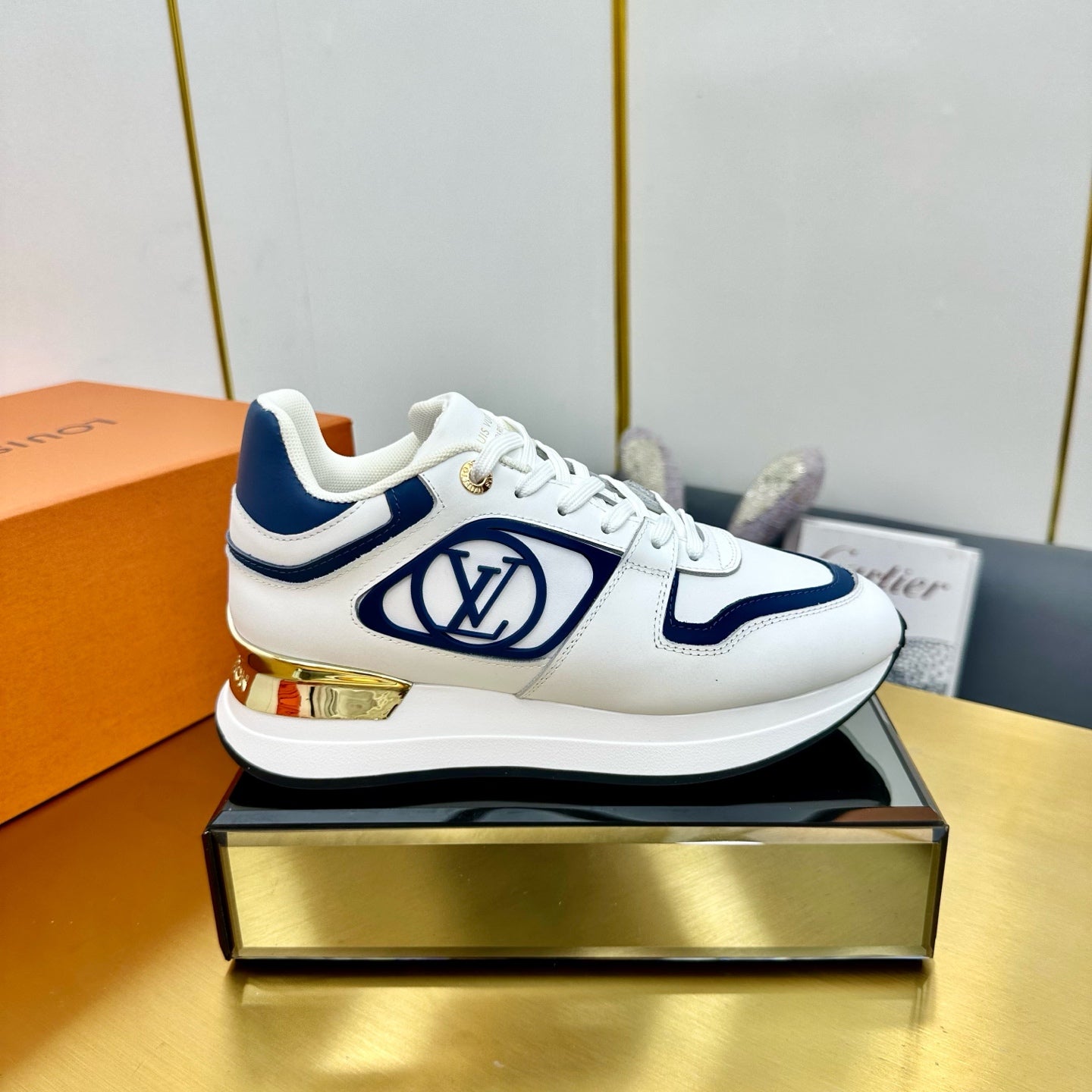 NEO RUN AWAY SNEAKER IN WHITE MIX COBALT BLUE CALFSKIN、mysite、Cacoeks