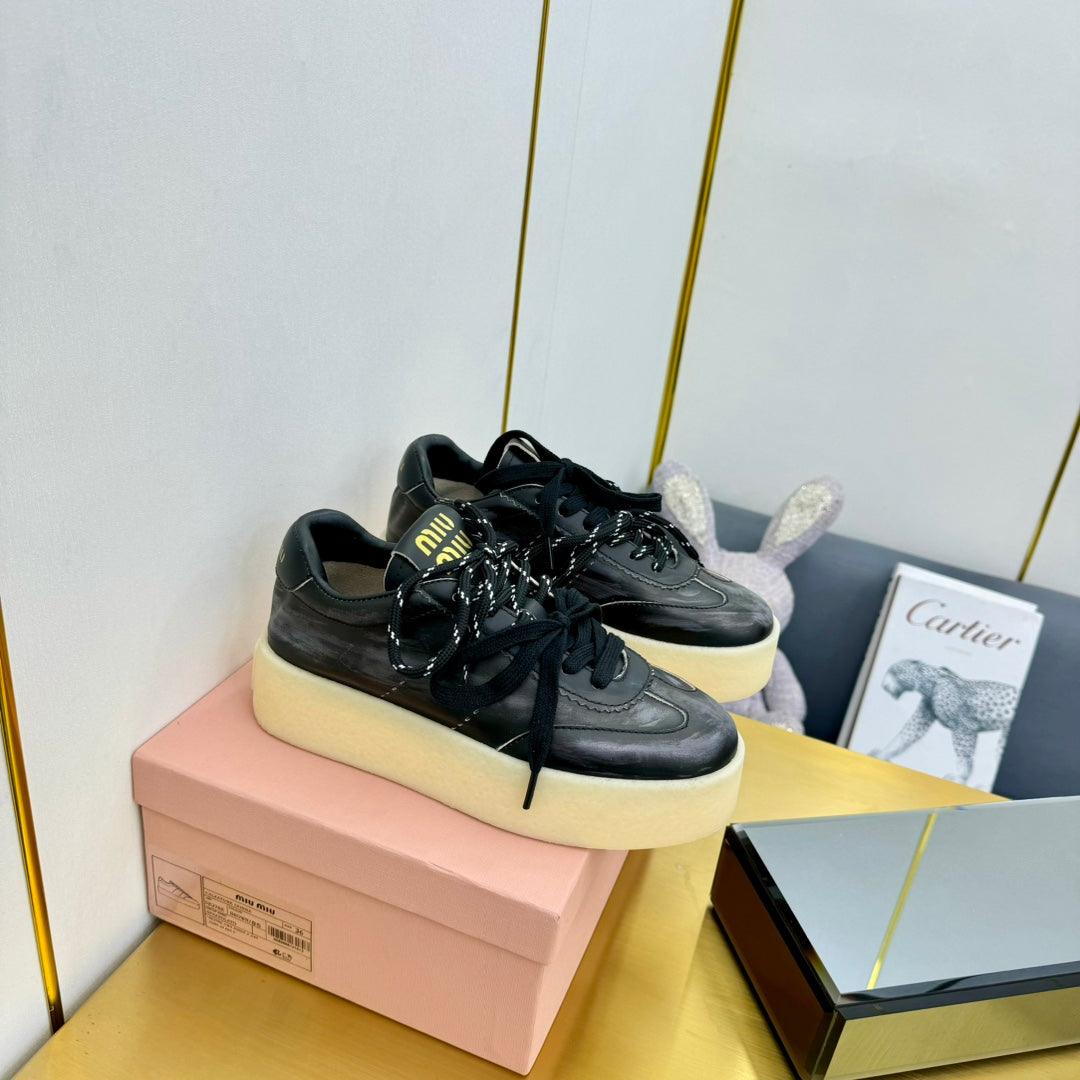 THICK-SOLED RETRO SNEAKERS IN BLACK DUST LAMBSKIN、mysite、Cacoeks