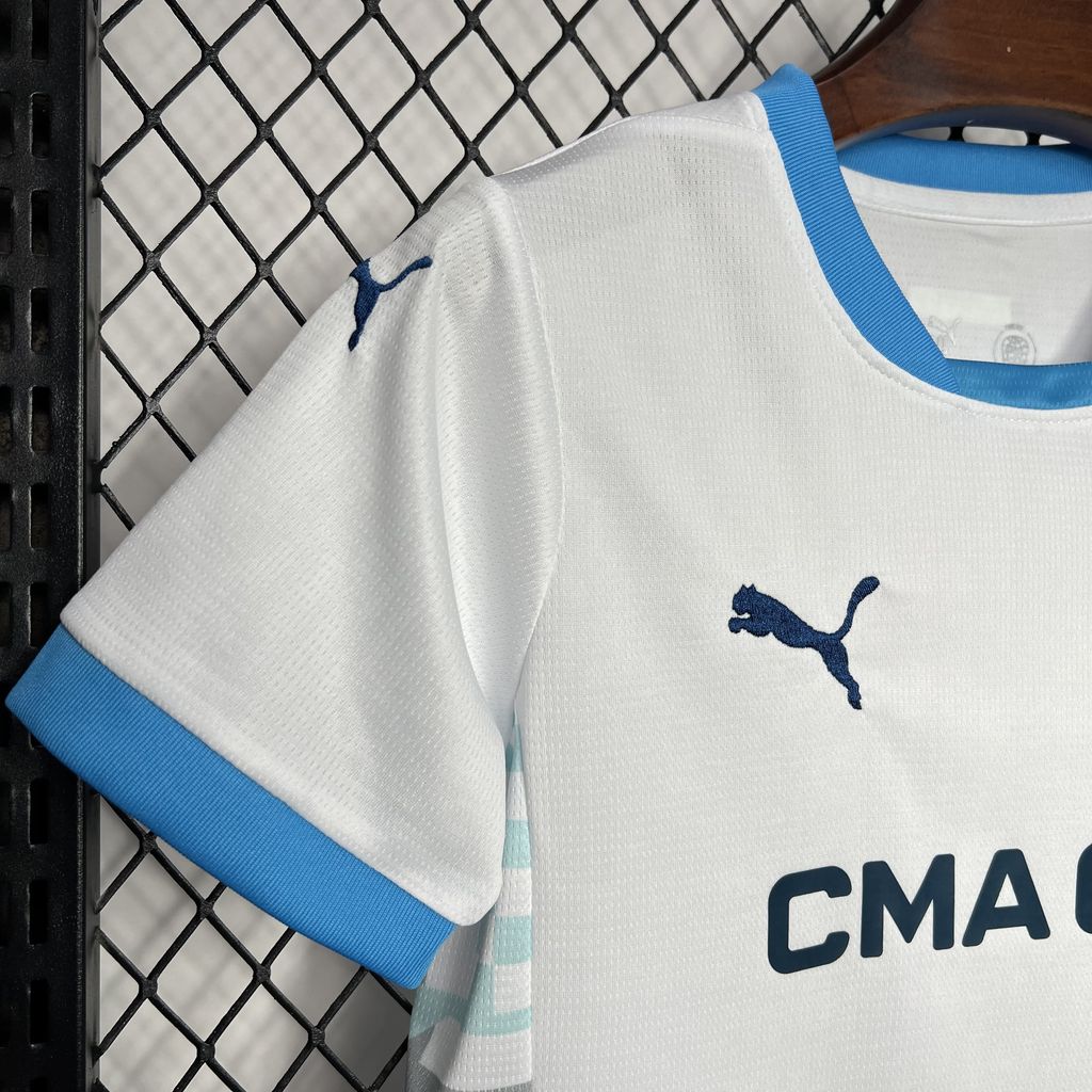 ManixJersey.com | Marseille 24-25 Home Stadium Kids Kit -Customize Name, Number and Patch | Worldwide Shipping