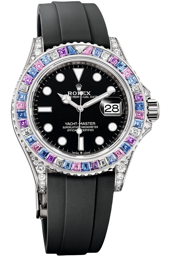 Rolex Yacht-Master 40 Rainbow Bezel Full Diamond Dial Super Clone Swiss Replica Watch Ref M126679SABR-0002 18K White Gold