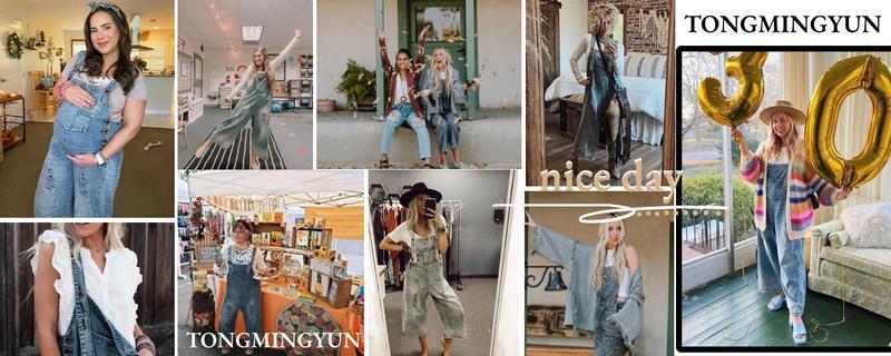 Danedvi Women's Denim Overalls Casual Jumpsuits Loose Fit Adjustable Strap Distressed Bib Jeans Overall Jumpsuits