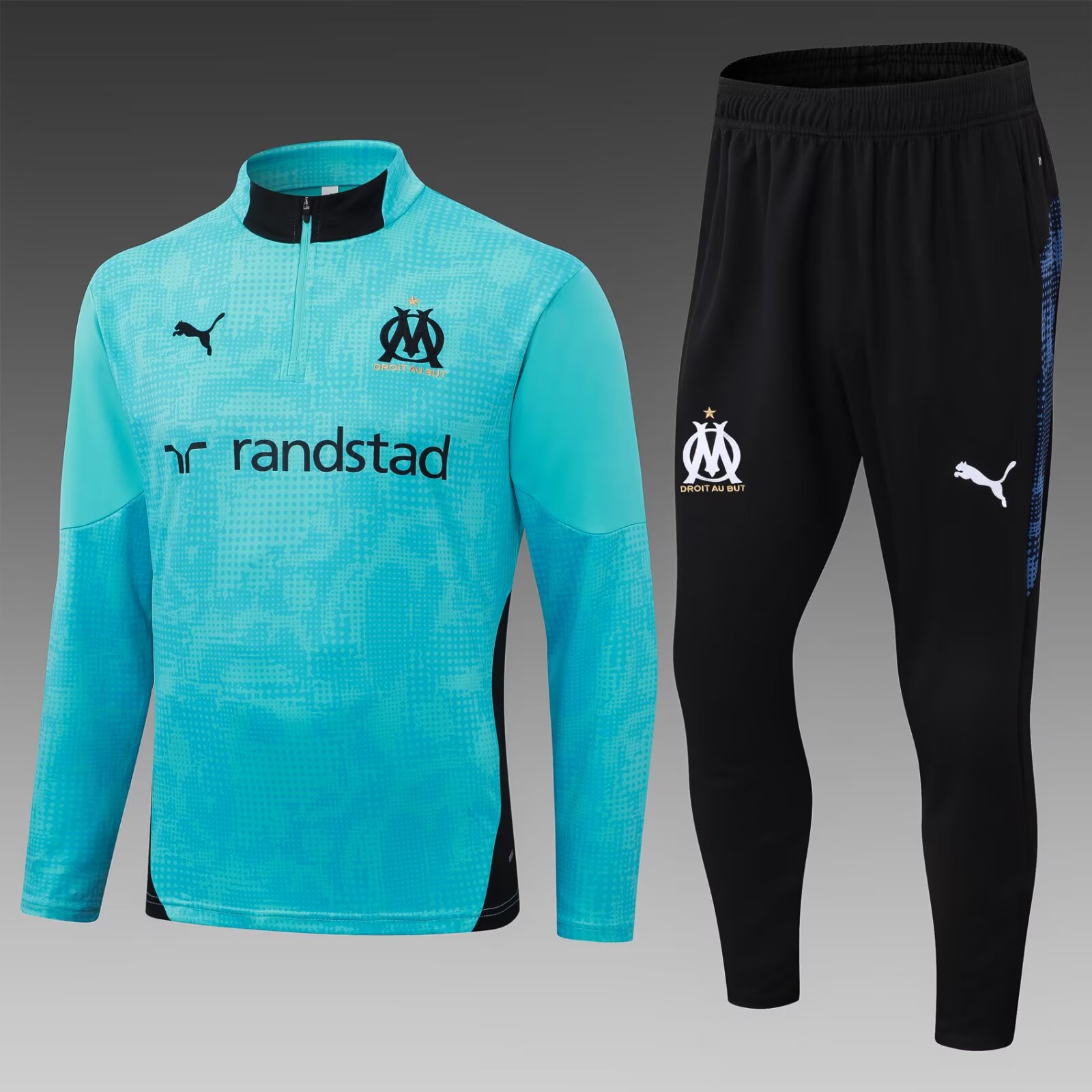 2025/2026 Olympique de Marseille Half-Pull Training Suit Lake Blue Football Jersey Set:football jersey mysite: unitedjerseyfootball 邓江浪:football