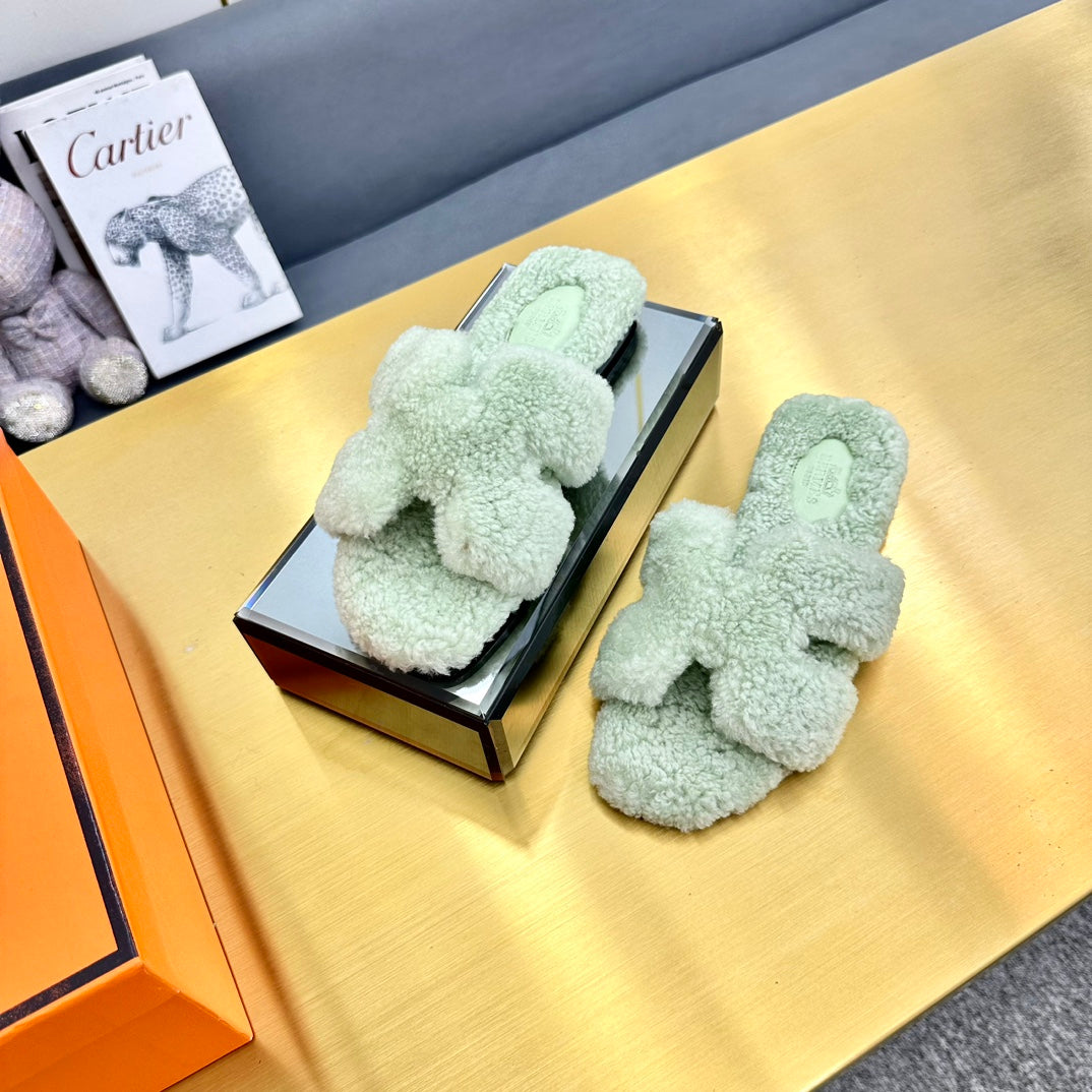 0RAN SHEARLING SANDALS PASTEL GREEN、mysite、Cacoeks