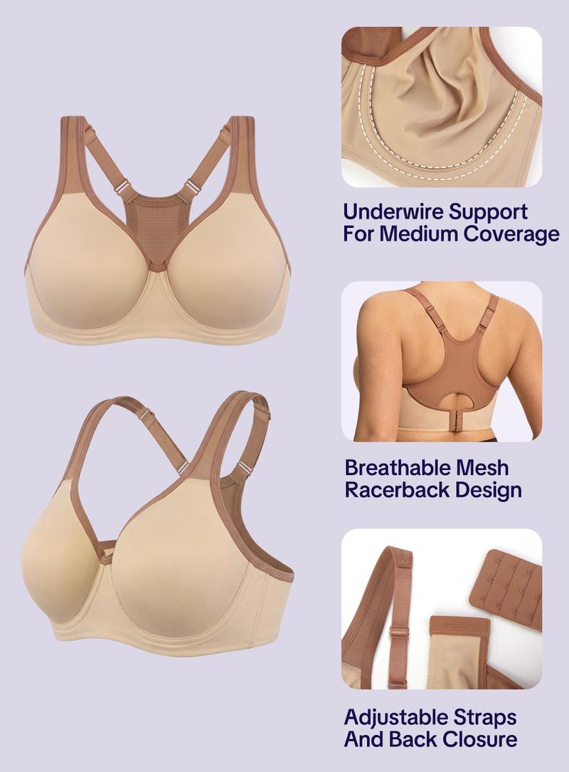 HSIA  Athea Hybrid Active Vibe Soft Support Non-padded Unlined Full Coverage Wide Strap Outside Underwire Sports Bra