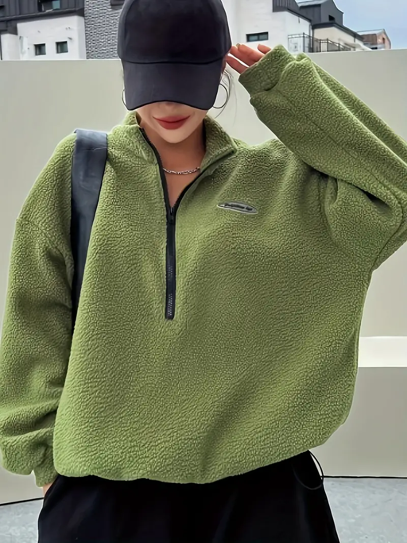   front plush pullover sweatshirt casual long sleeve sweatshirt womens clothing details 10