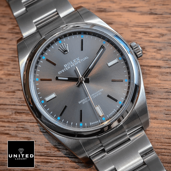 Rolex Perpetual 114300 Replica 4 Rolex Datejust Perpetual 114300 Replica dial is a dark rhodium grey with luminescent hands and hour markers