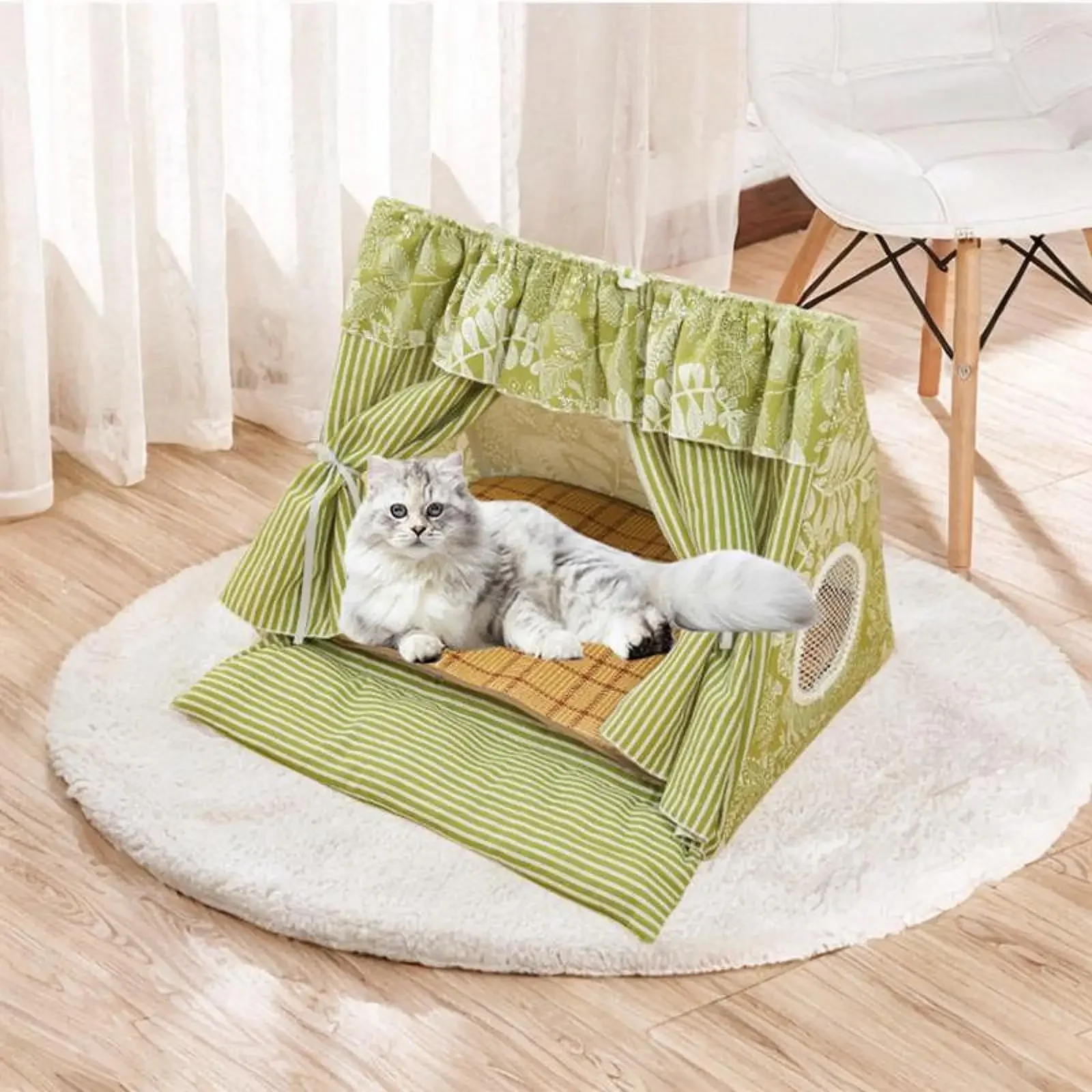 Cat Tent House Dog Tent Summer Cave Cute Nest, Washable Breathable Window Cat Bed Teepee for Cats Kitten