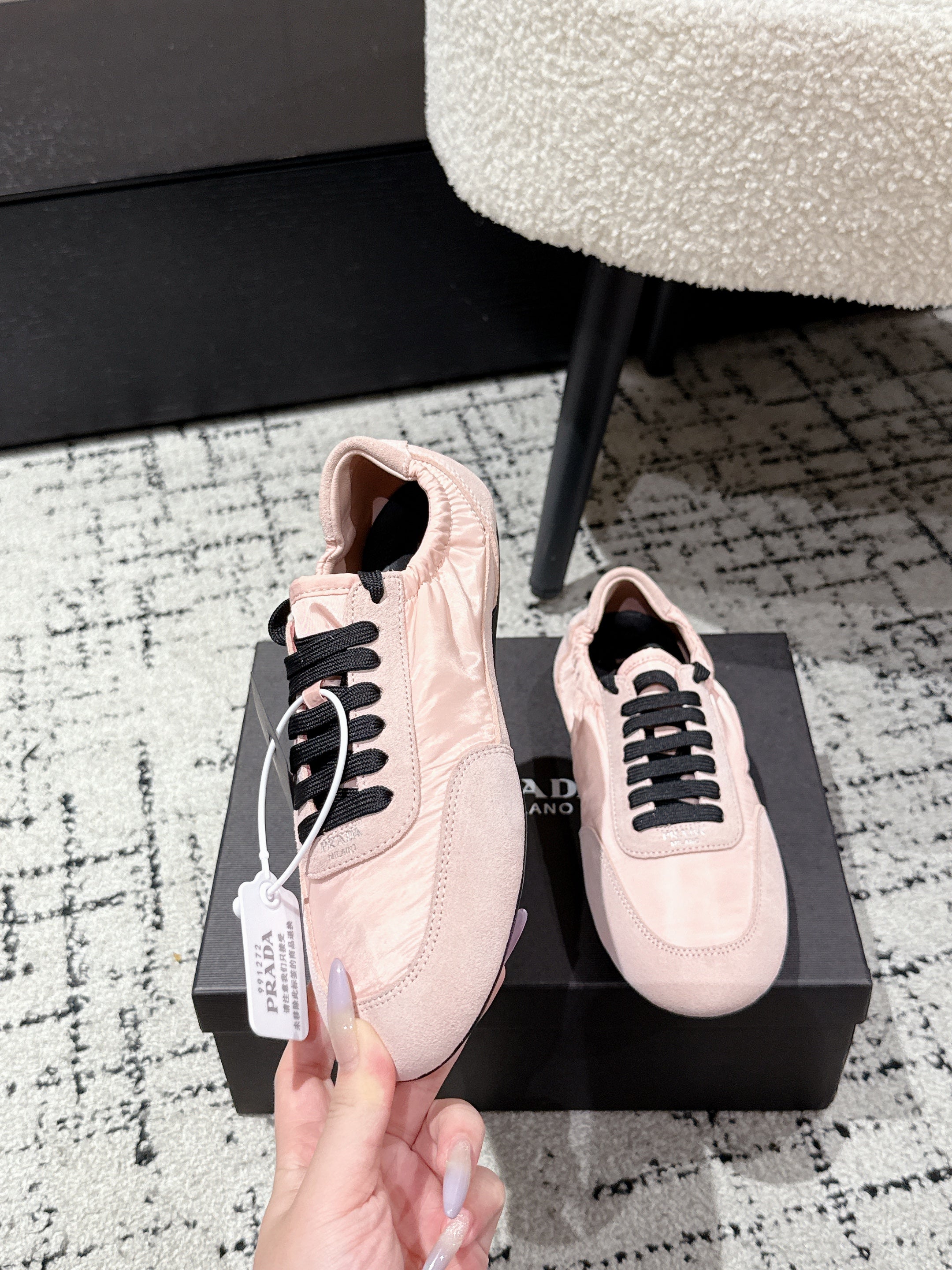 PRADA 25S COLLAPSE SNEAKERS IN LIGHT PINK RE NYLON AND SUEDE、mysite、Cacoeks