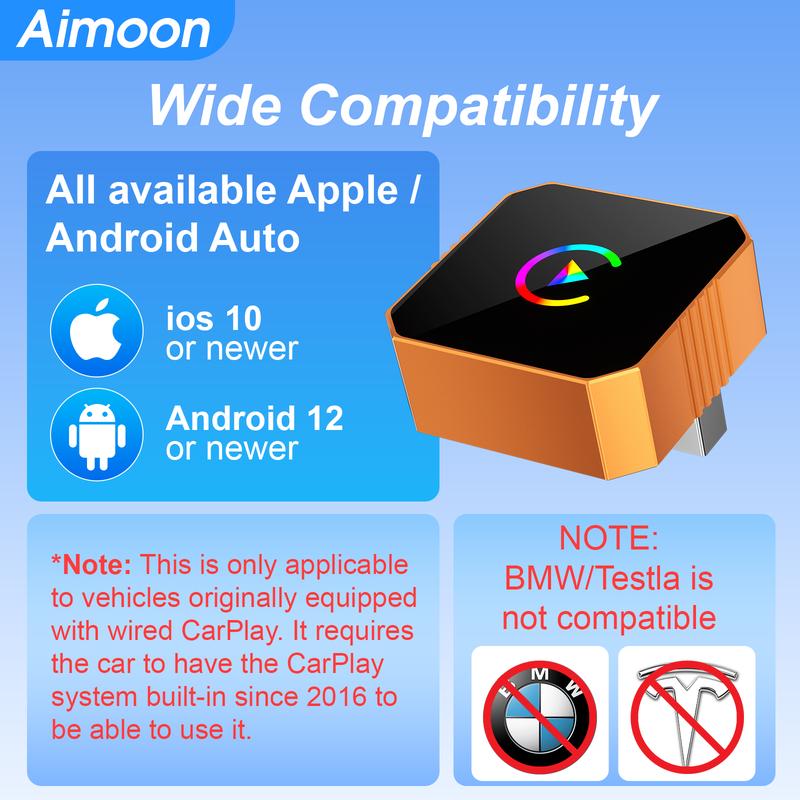 Aimoon Mini Orange Cube Pro 3.0 Wireless CarPlay & Android Auto Adapter 2026– Plug & Play, Fast Auto-Reconnect