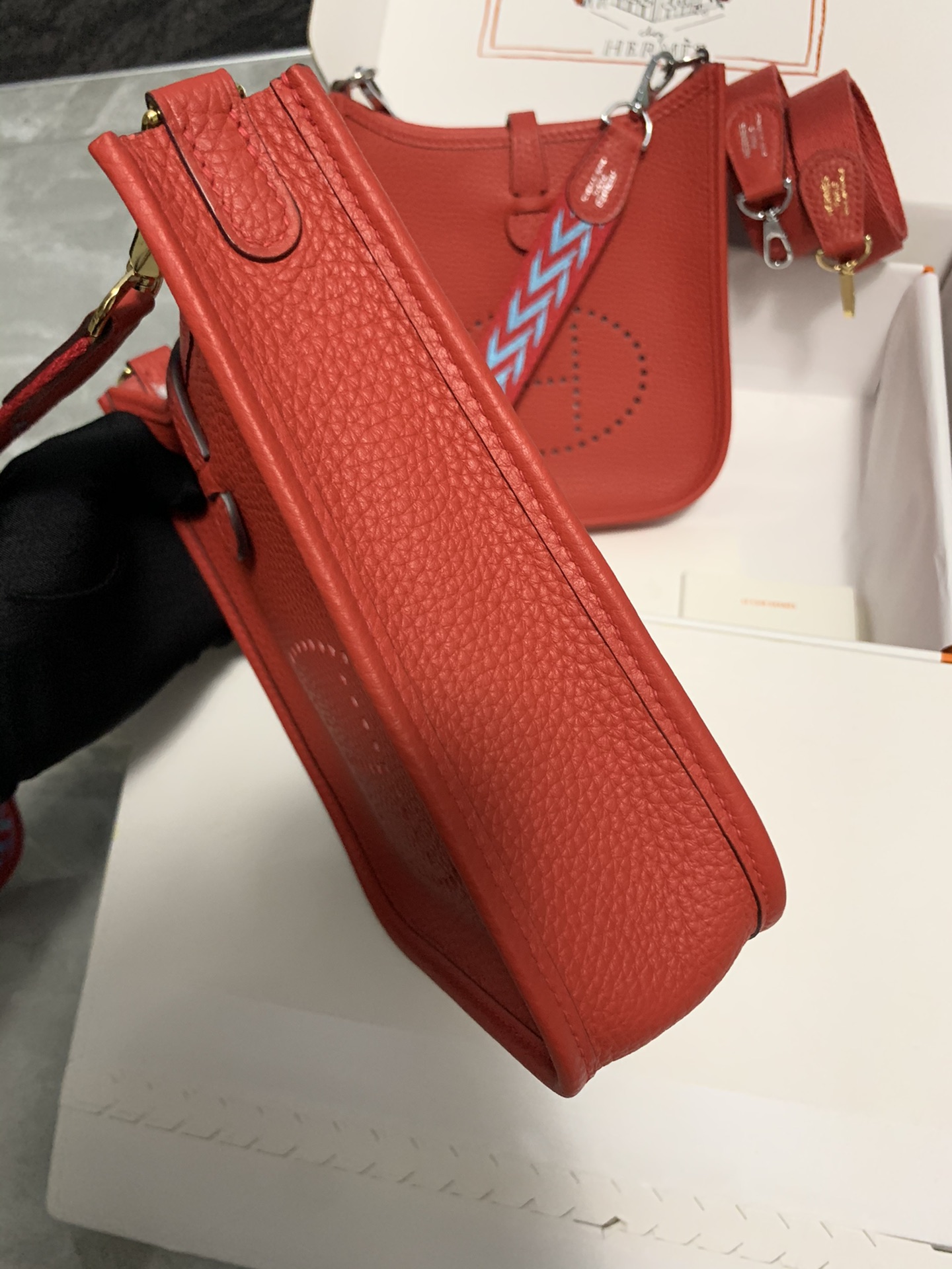 Replica Hermes Evelyne Mini Bag 17cm Original Togo Leather Watermelon Red