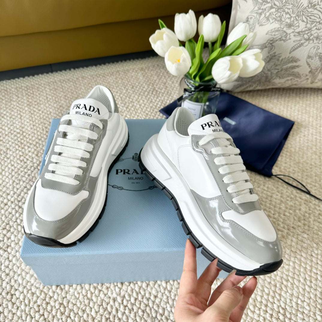 PRA BLACK THICK SOLE SNEAKER GRAY AND WHITE CALFSKIN、mysite、Cacoeks