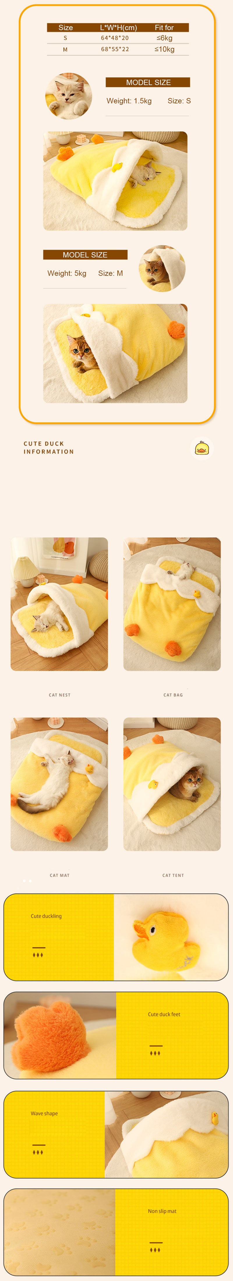 Cute Duck Cat Bed Four Seasons Universal Kitten Nest Tent Sleeping Bag