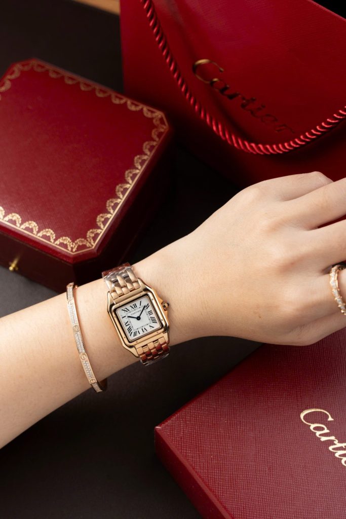 Đồng Hồ Cartier Panthere W2PN0007 Fake 11 Mạ Vàng Hồng Mặt Trắng 27x37mm (2)