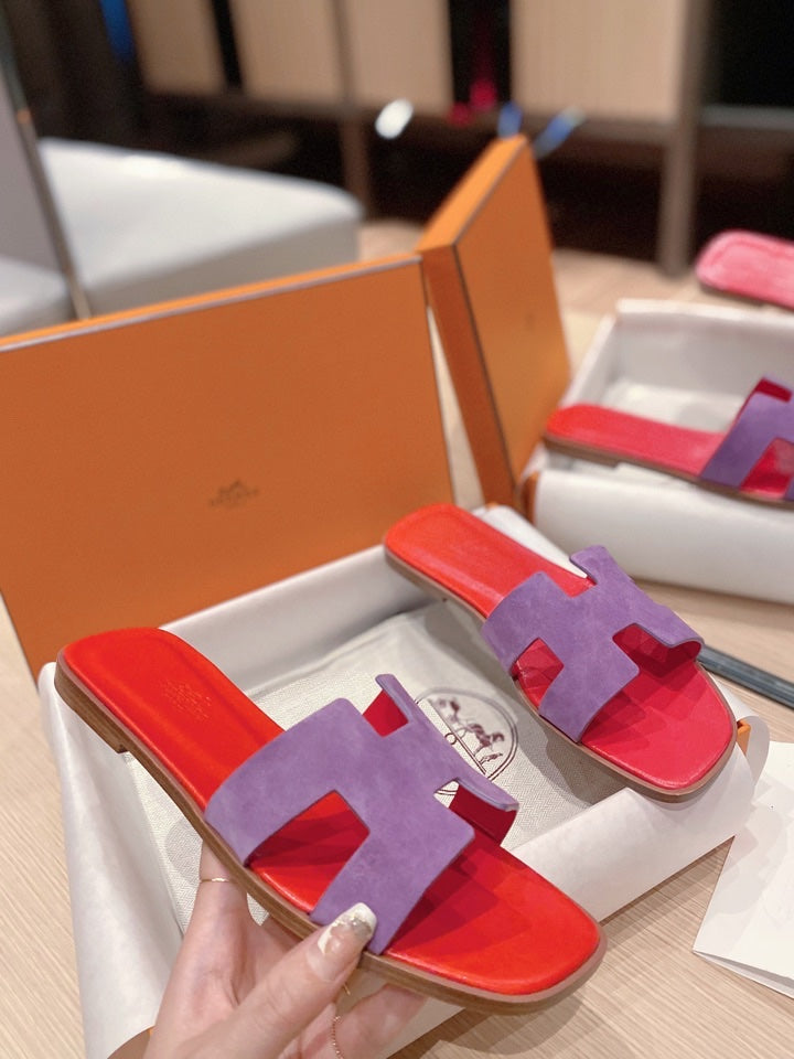 0RAN SANDALS IN VIOLET PURPLE SUEDE AND CHERRY RED CALFSKIN、mysite、Cacoeks