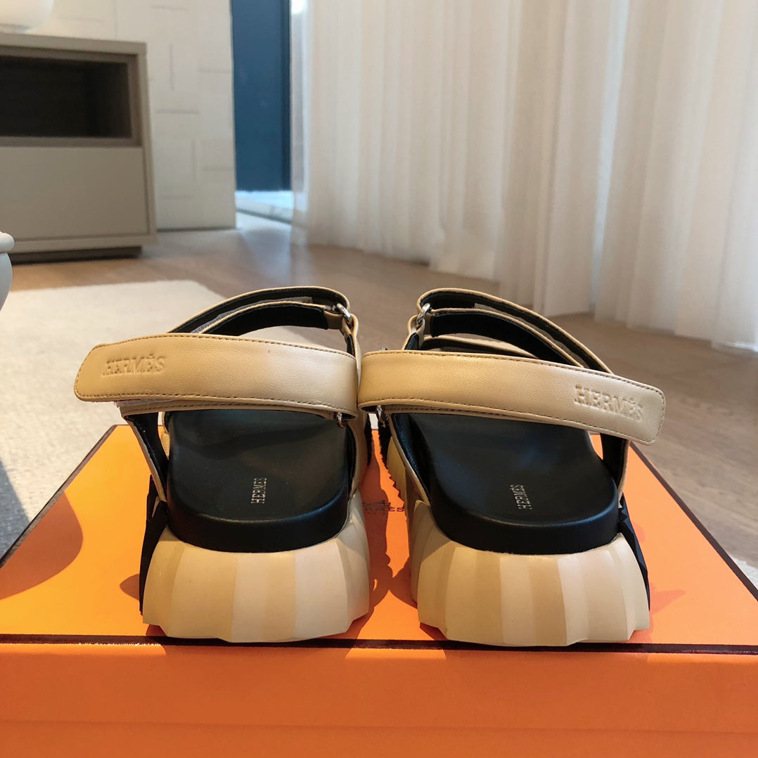 DAD SANDALS IN TUSCAN BEIGE CALFSKIN AND RUBBER、mysite、Cacoeks