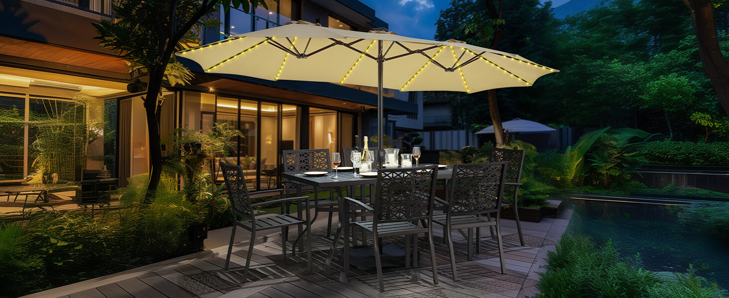 large patio umbrella with solar lights