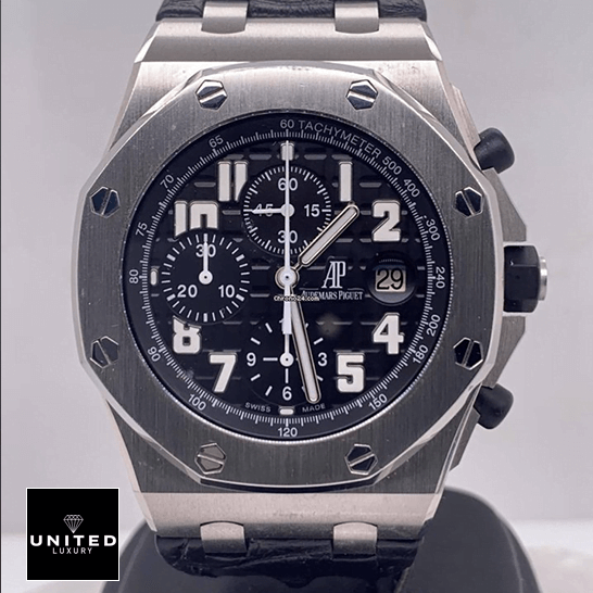 Audemars Piguet Black Dial Steel Bezel Replica crown / push button