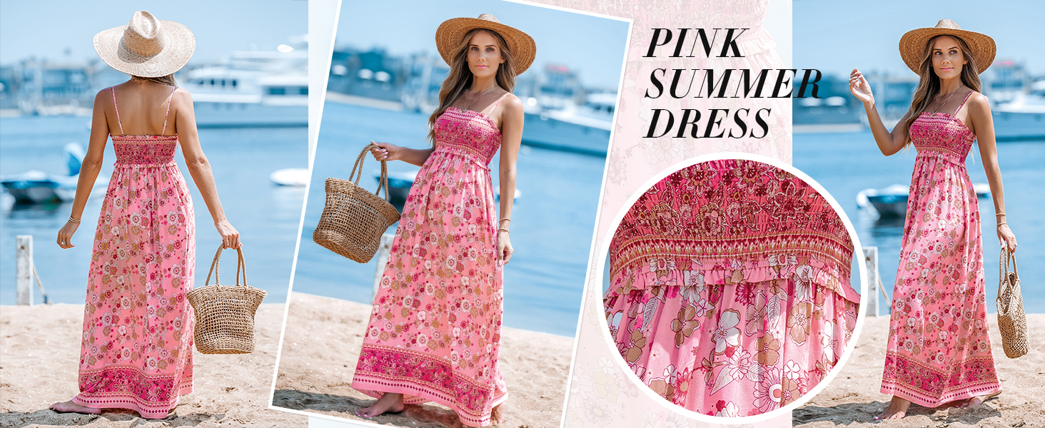 pink ruffled long dress for women