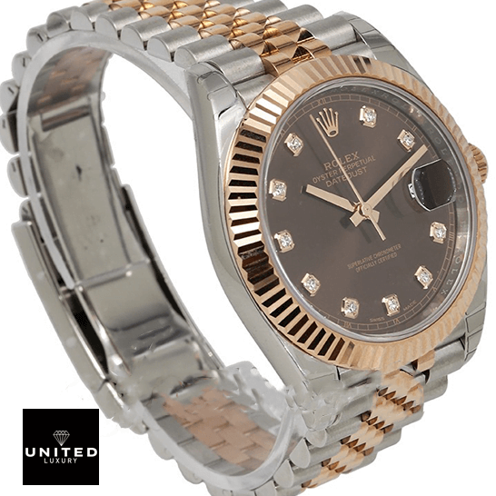 Rolex Datejust II 126331-0004 Chocolate Diamond Dial Replica 5 Rolex Datejust 126331 Rose Gold Replica side view and white backgorund
