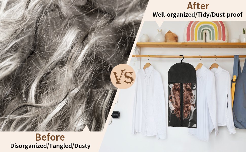 Con ganchos negros, puedes colgar tus pelucas firmemente