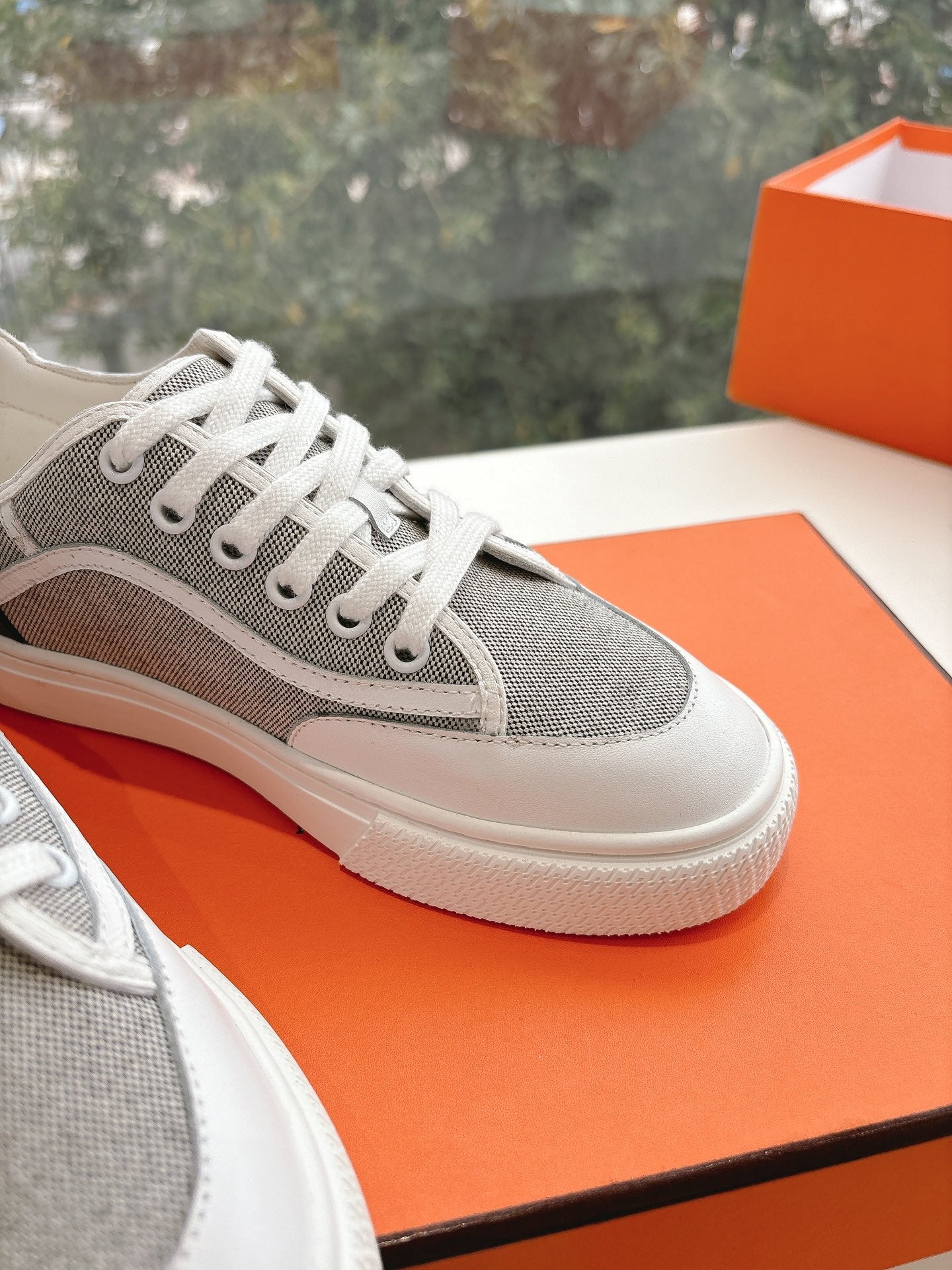 GET SNEAKER IN DOVE GRAY MAXI CANVAS AND CALFSKIN、mysite、Cacoeks