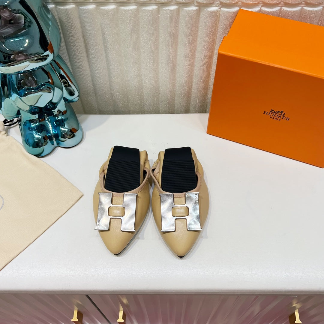 H-BUCKLE BALLLET FLAT BEIGE CALFSKIN、mysite、Cacoeks