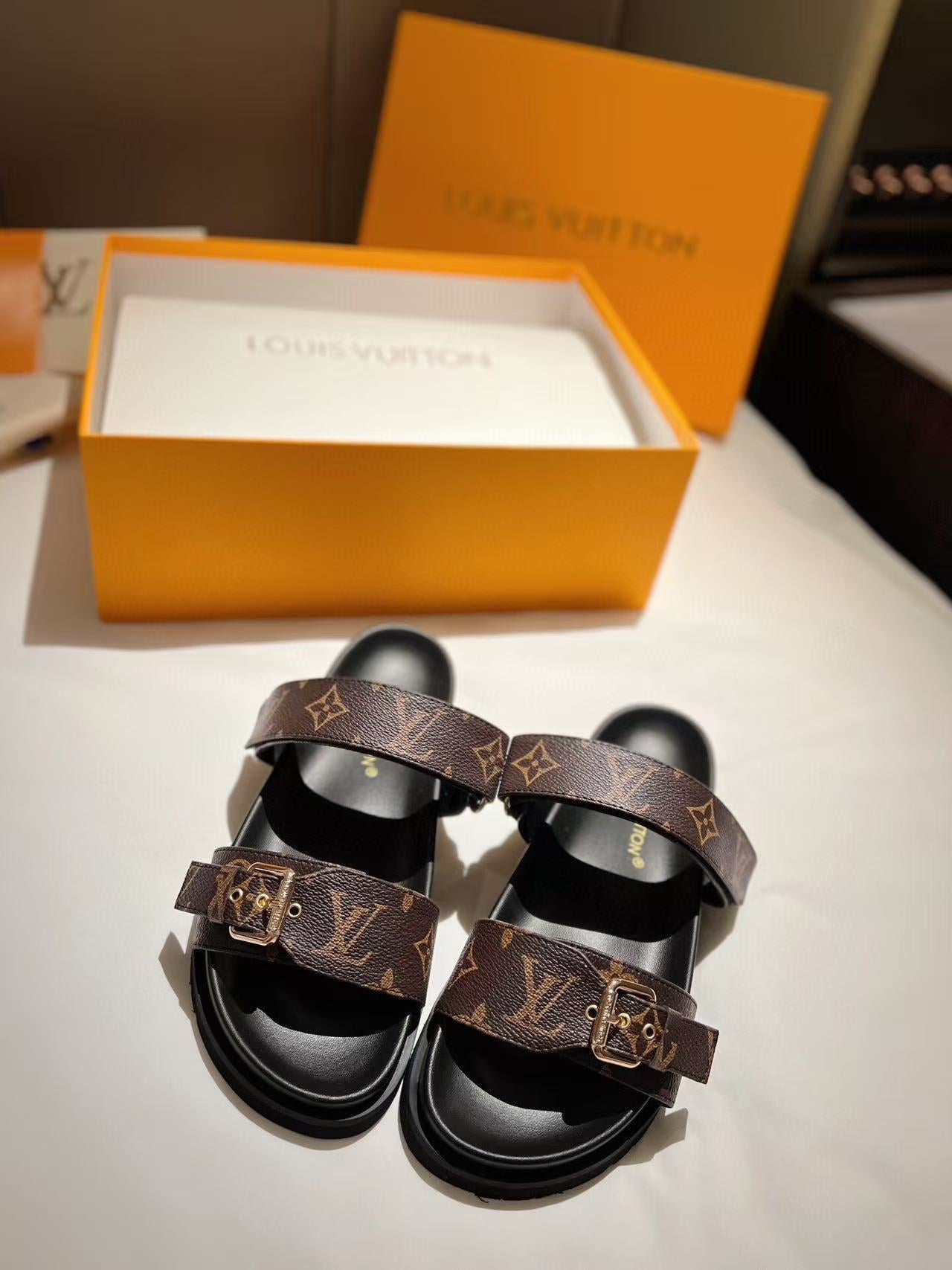 LV GOLD BUCKLE SANDALS IN BROWN MONOGRAM CANVAS、mysite、Cacoeks