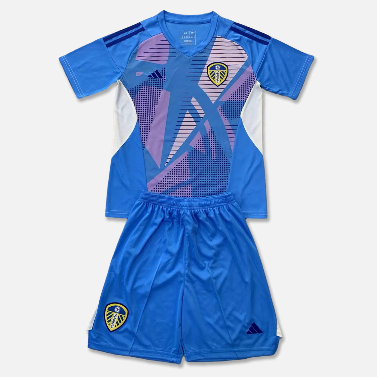 ManixJersey.com | Leeds United 24-25 Lake Blue Goalkeeper Kids Kit -Customize Name, Number and Patch | Worldwide Shipping
